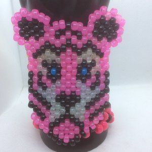 Glow Mini Beaded Tiger on Neon Kandi Cuff Bracelet